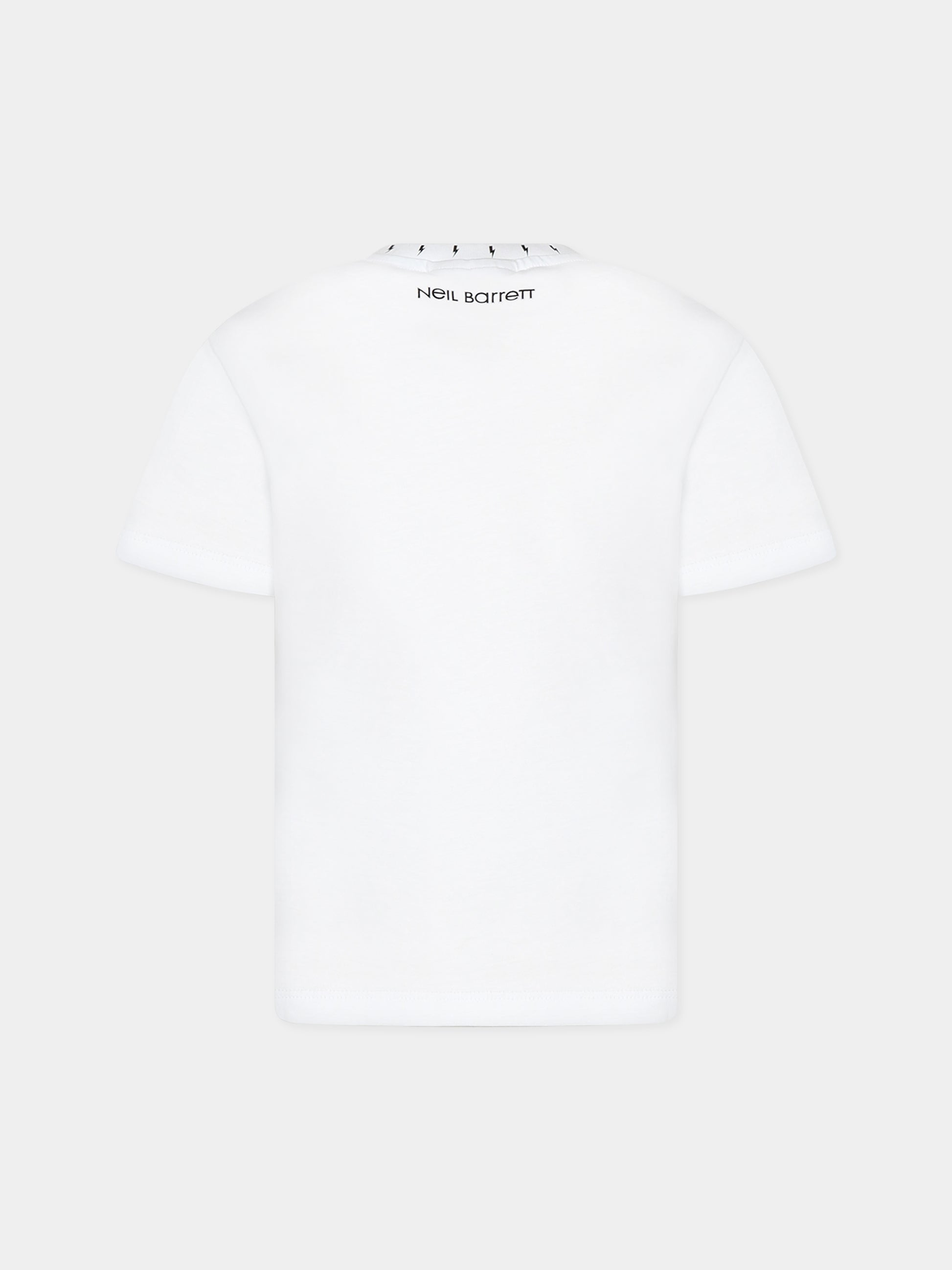 T-shirt bianca per bambino  con iconiche saette e logo,Neil Barrett Kids,033644 001