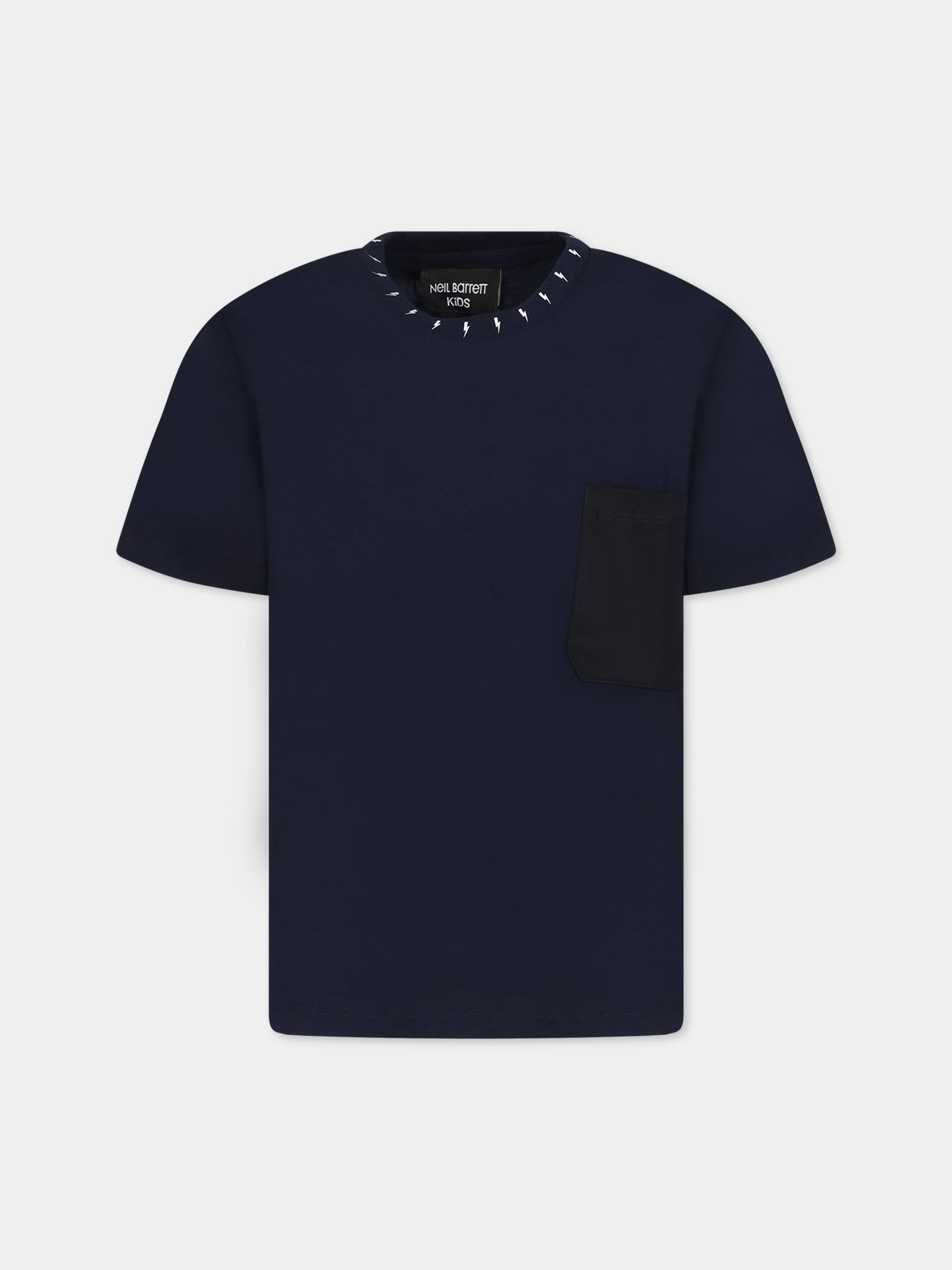 T-shirt blu per bambino  con iconiche saette e logo,Neil Barrett Kids,033644 060
