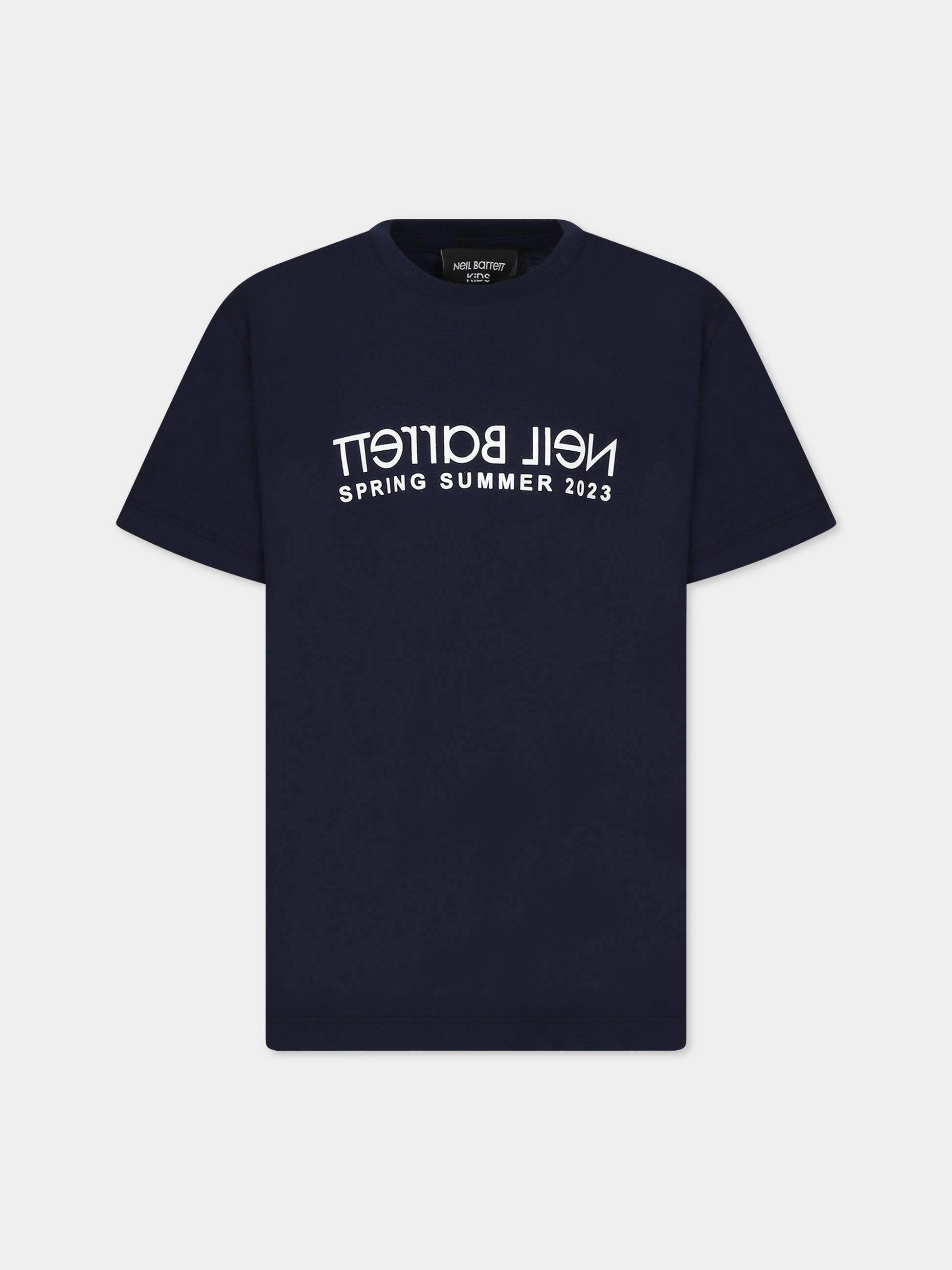 T-shirt blu con logo per bambino,Neil Barrett Kids,033651 060