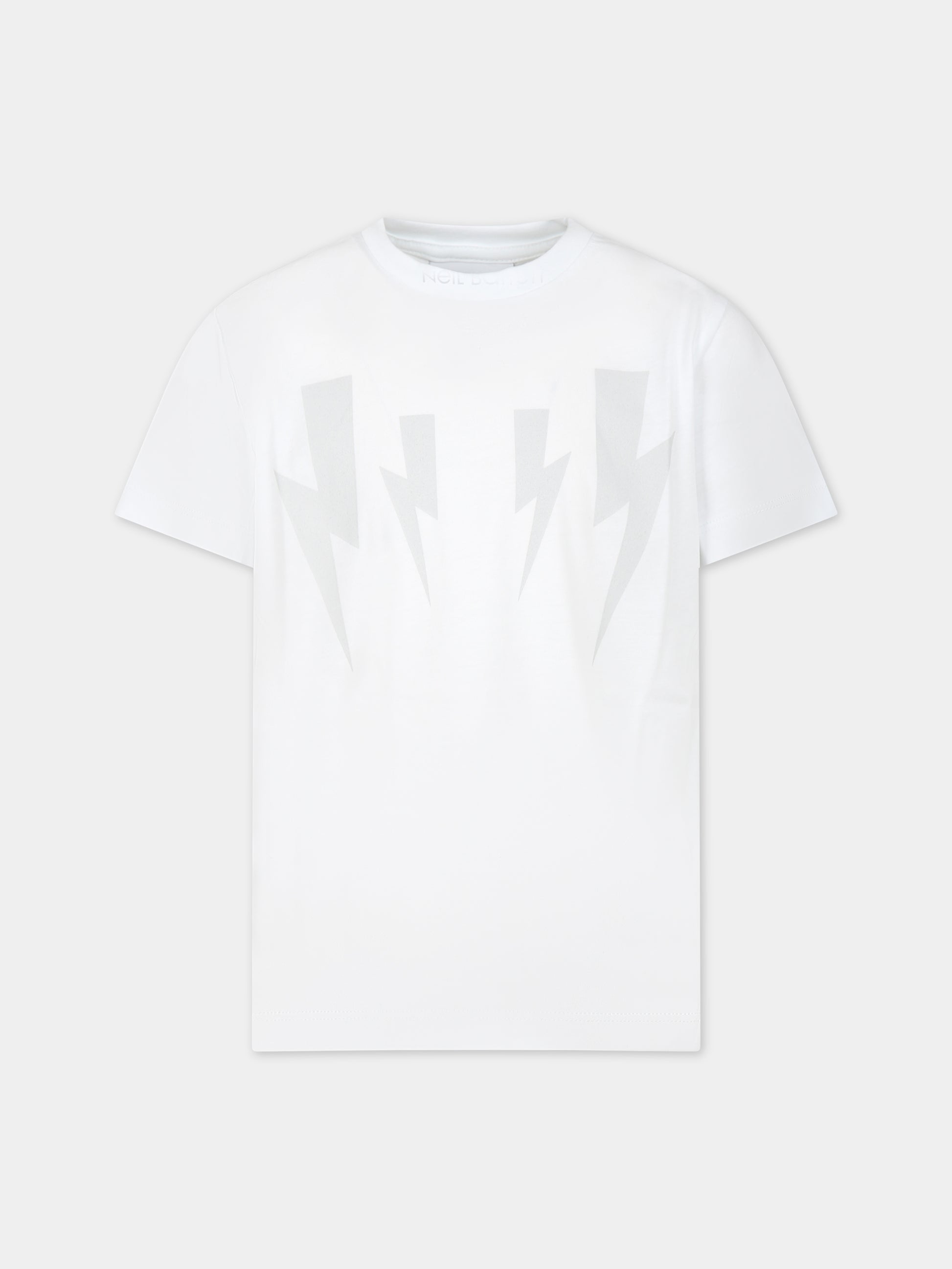 T-shirt bianca per bambino con iconiche saette e logo,Neil Barrett Kids,033652 001