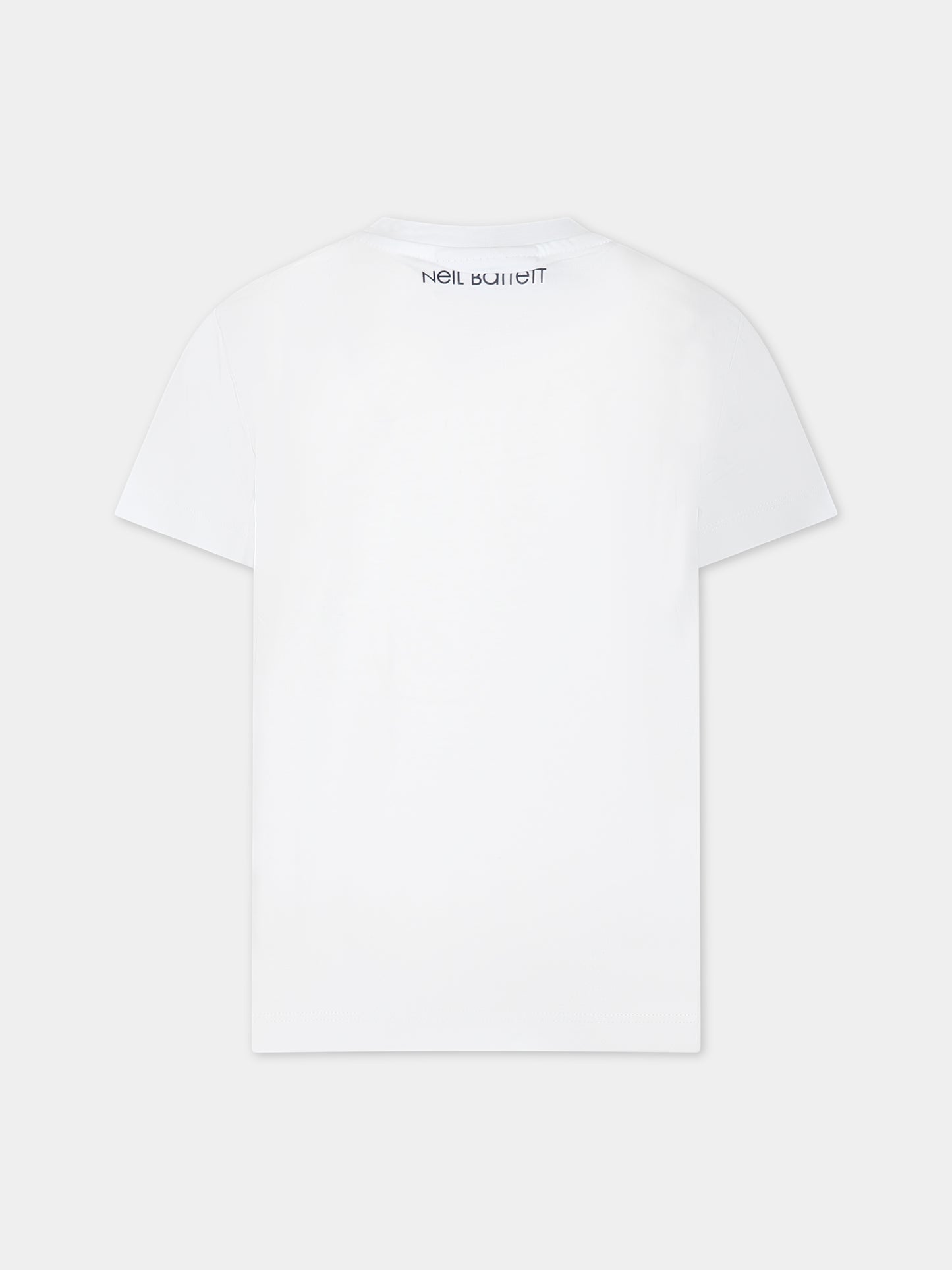 T-shirt bianca per bambino con iconiche saette e logo,Neil Barrett Kids,033652 001