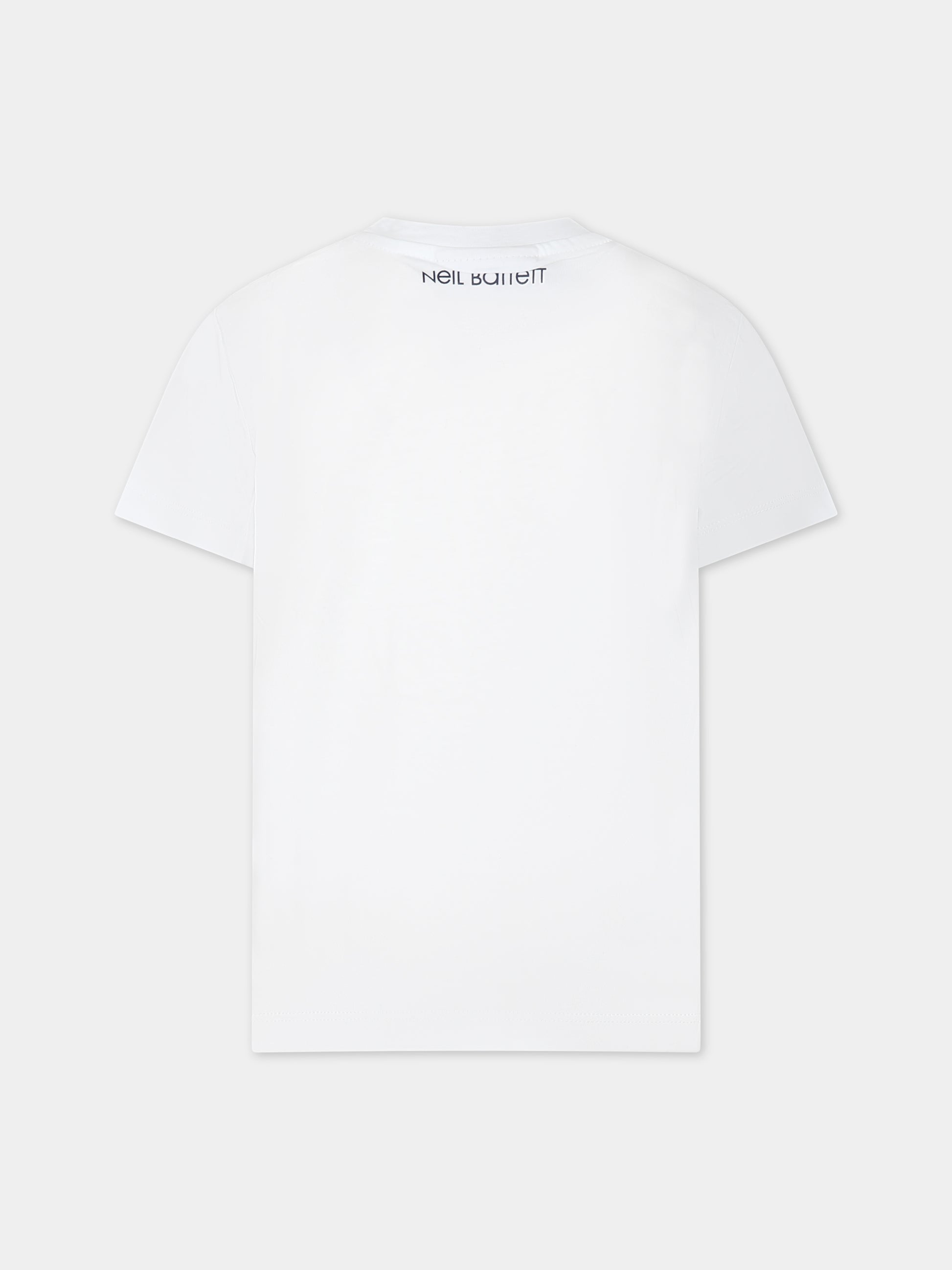T-shirt bianca per bambino con iconiche saette e logo,Neil Barrett Kids,033652 001