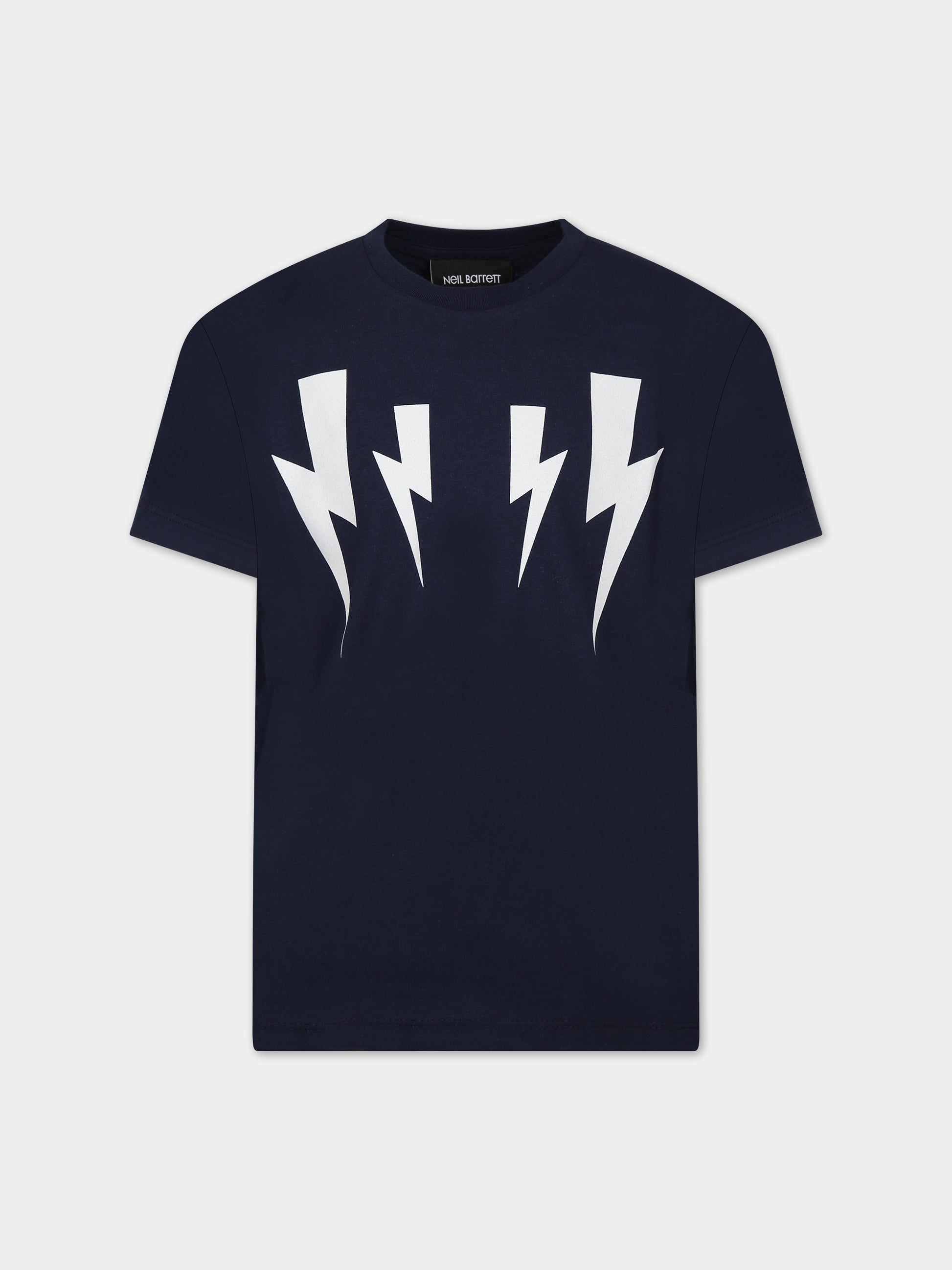 T-shirt blu per bambino con iconiche saette,Neil Barrett Kids,033652 060