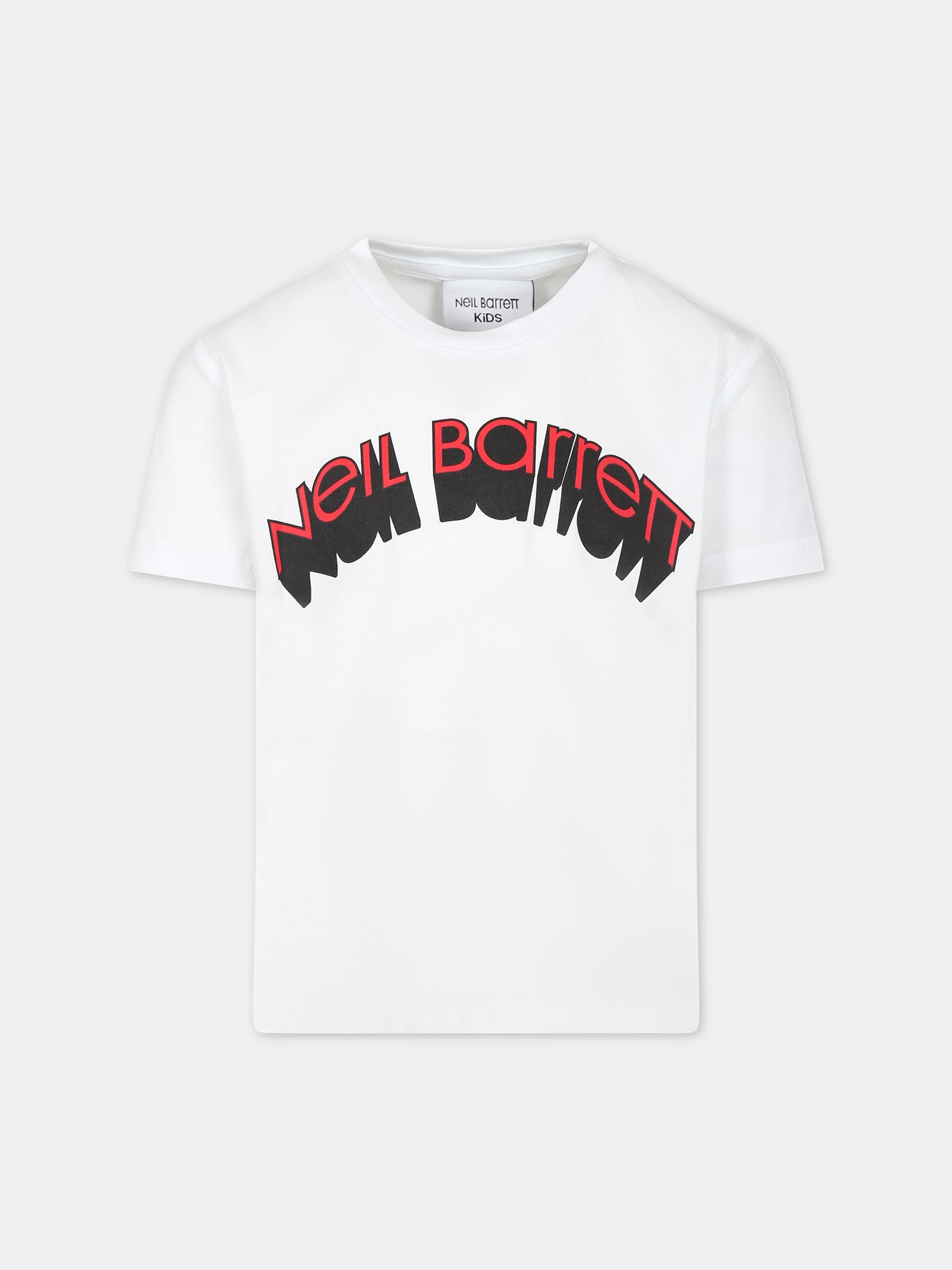T-shirt bianca per bambino con logo bianco e rosso,Neil Barrett Kids,033580 001