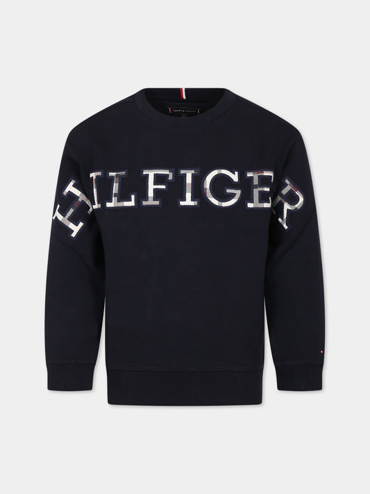 Felpa blu per bambino con logo,Tommy Hilfiger Junior,KB0KB08382 DW5