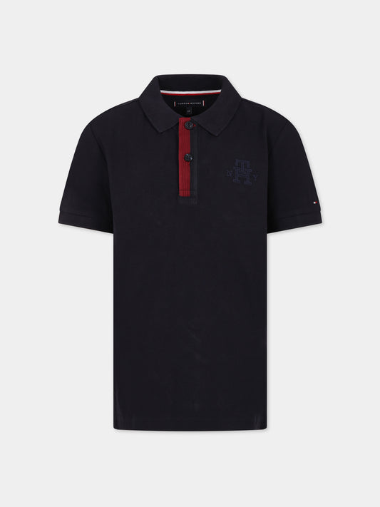 Polo blu per bambino con monogramma,Tommy Hilfiger Junior,KB0KB08318 DW5
