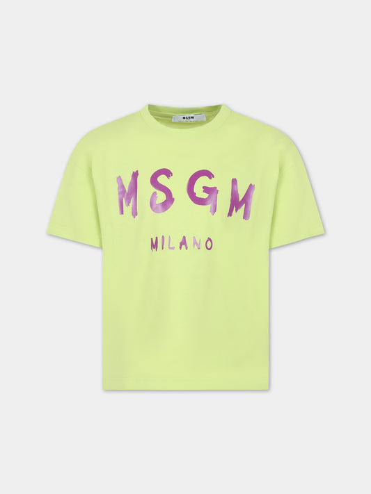 T-shirt gialla per bambini con logo,Msgm Kids,MS029315 086