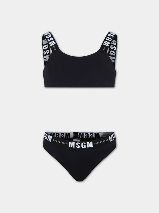 Bikini nero per bambina con logo,Msgm Kids,MS029345 110