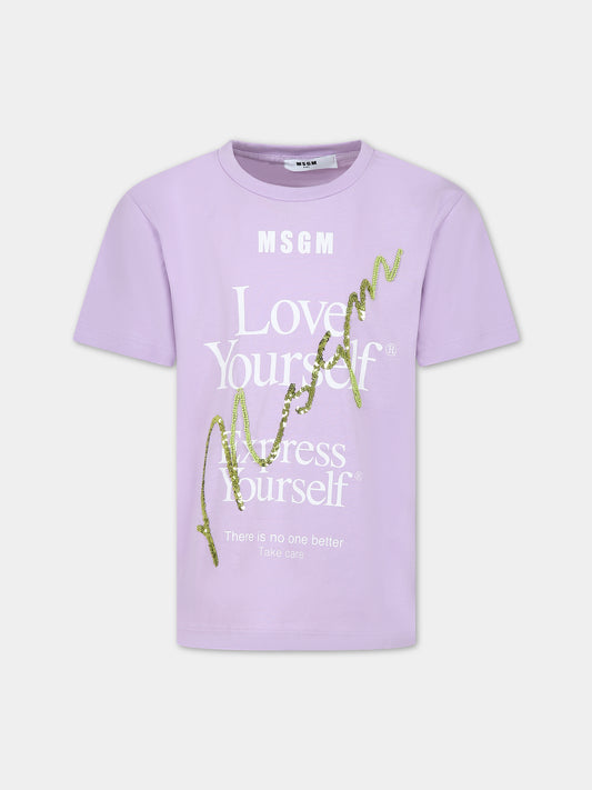 T-shirt lilla per bambina con logo,Msgm Kids,MS029458 071