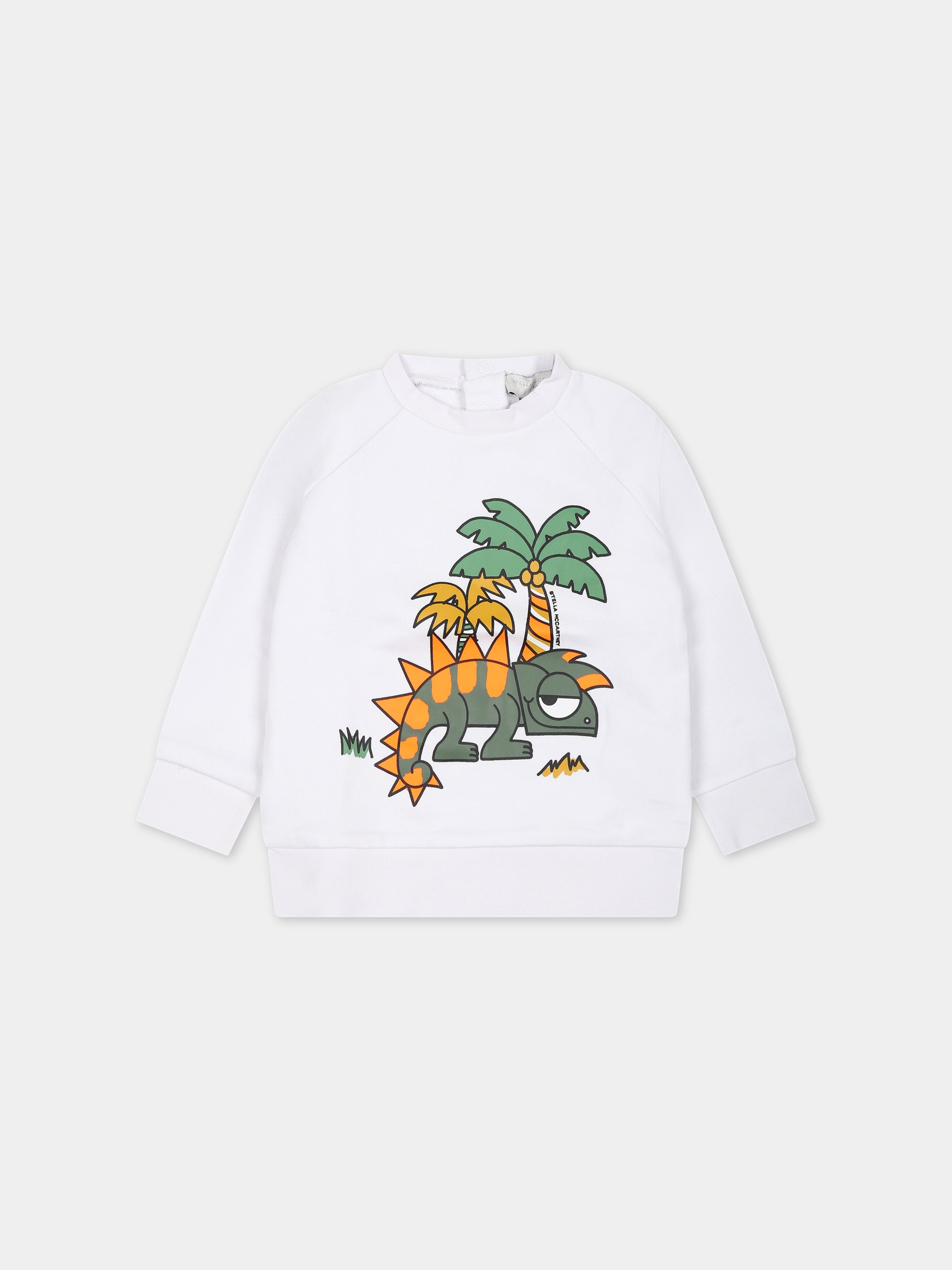 Felpa bianca per neonato con geco e logo,Stella Mccartney Kids,TS4540 Z0499 100