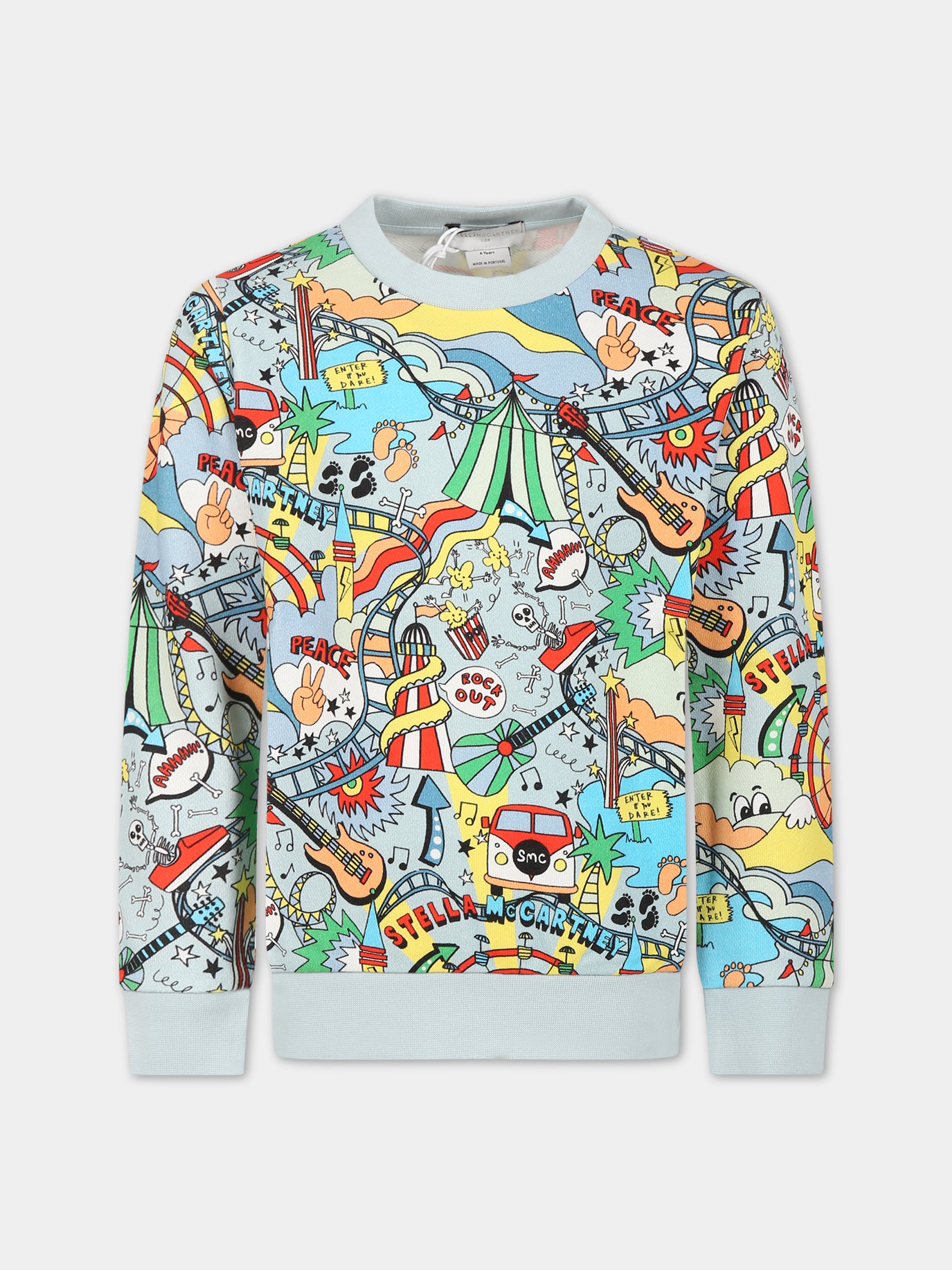 Felpa celeste per bambino con stampa e logo,Stella Mccartney Kids,TS4S50 Z0952 607MC